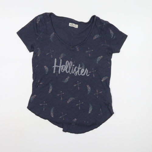 Hollister Women's Blue XS V-Neck Jersey T-Shirt