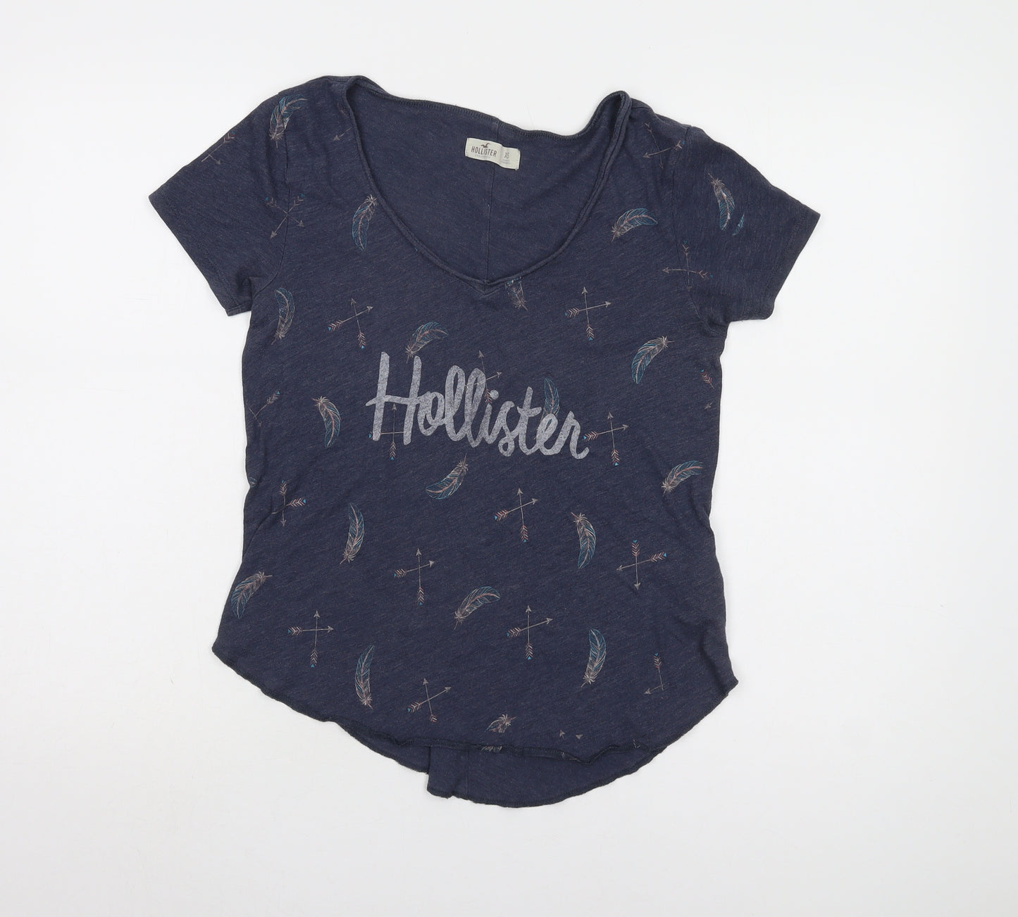 Hollister Women's Blue XS V-Neck Jersey T-Shirt