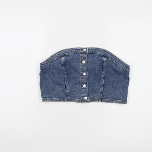 H&M Women Blue Denim Cropped Blouse Size 12