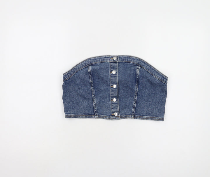 H&M Women Blue Denim Cropped Blouse Size 12