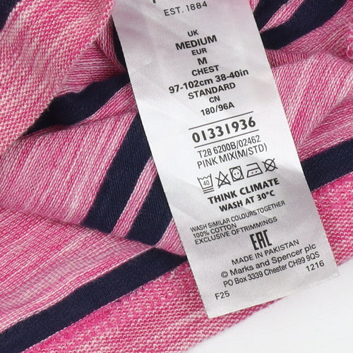 Marks and Spencer Men's Pink Striped Polo M