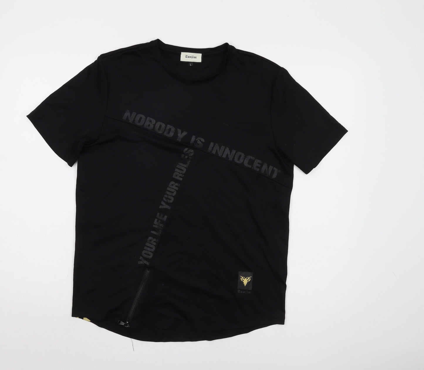 Tanjim Men's Black Graphic Print T-Shirt, L Short Sleeve