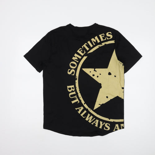 Tanjim Men's Black Graphic Print T-Shirt, L Short Sleeve