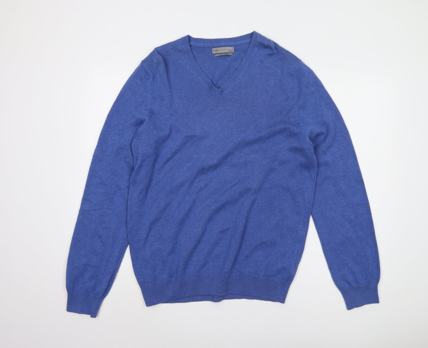Marks and Spencer Men's Blue Cotton Pullover Jumper, L