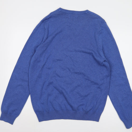 Marks and Spencer Men's Blue Cotton Pullover Jumper, L