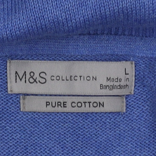 Marks and Spencer Men's Blue Cotton Pullover Jumper, L