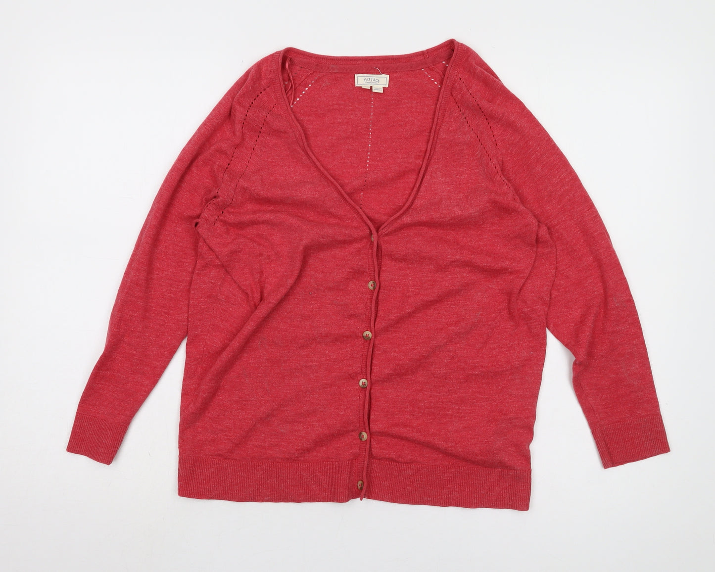 Fat Face Women's Red Cotton Cardigan UK 14 V-Neck