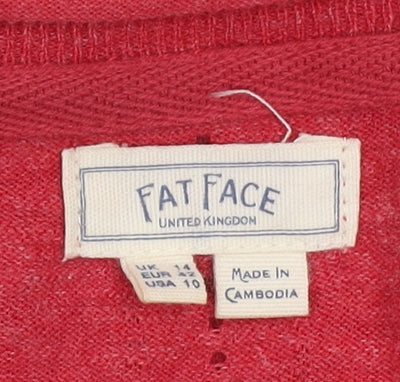 Fat Face Women's Red Cotton Cardigan UK 14 V-Neck