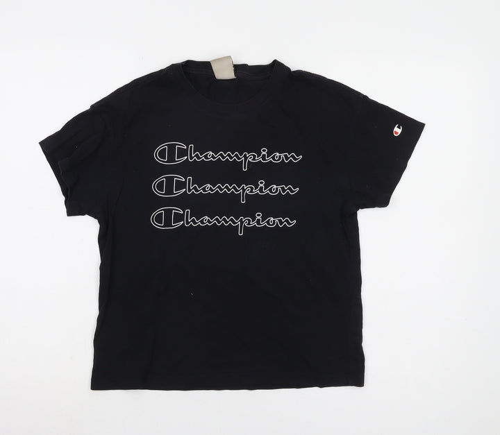 Champion Women's Black T-Shirt Size S Casual Crew Neck