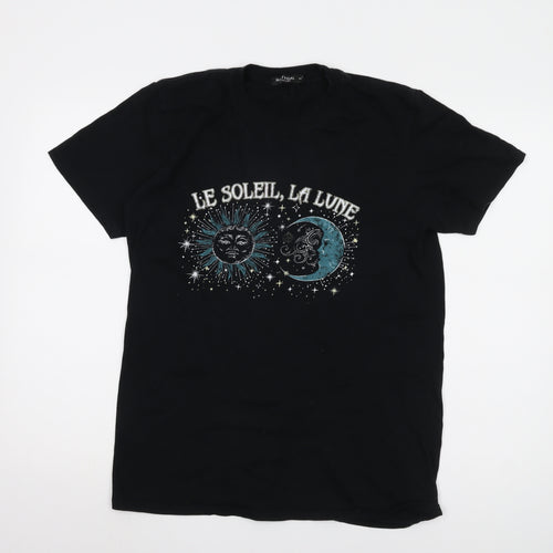 Nasty Gal Women's Black Medium Embroidered T-Shirt