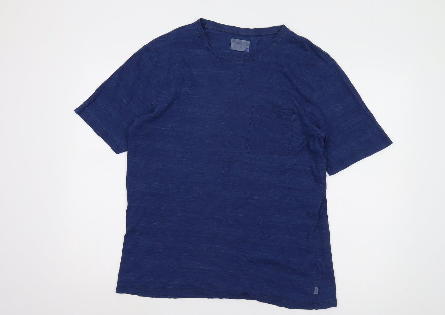 Folk Men's Blue Cotton Crew Neck T-Shirt Medium