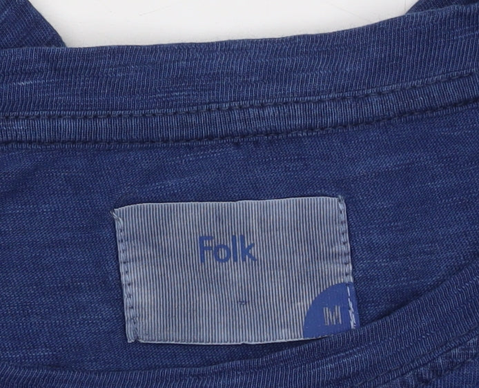 Folk Men's Blue Cotton Crew Neck T-Shirt Medium