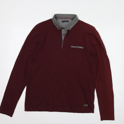 Brave Soul Men's Red Long Sleeve Polo Shirt - M