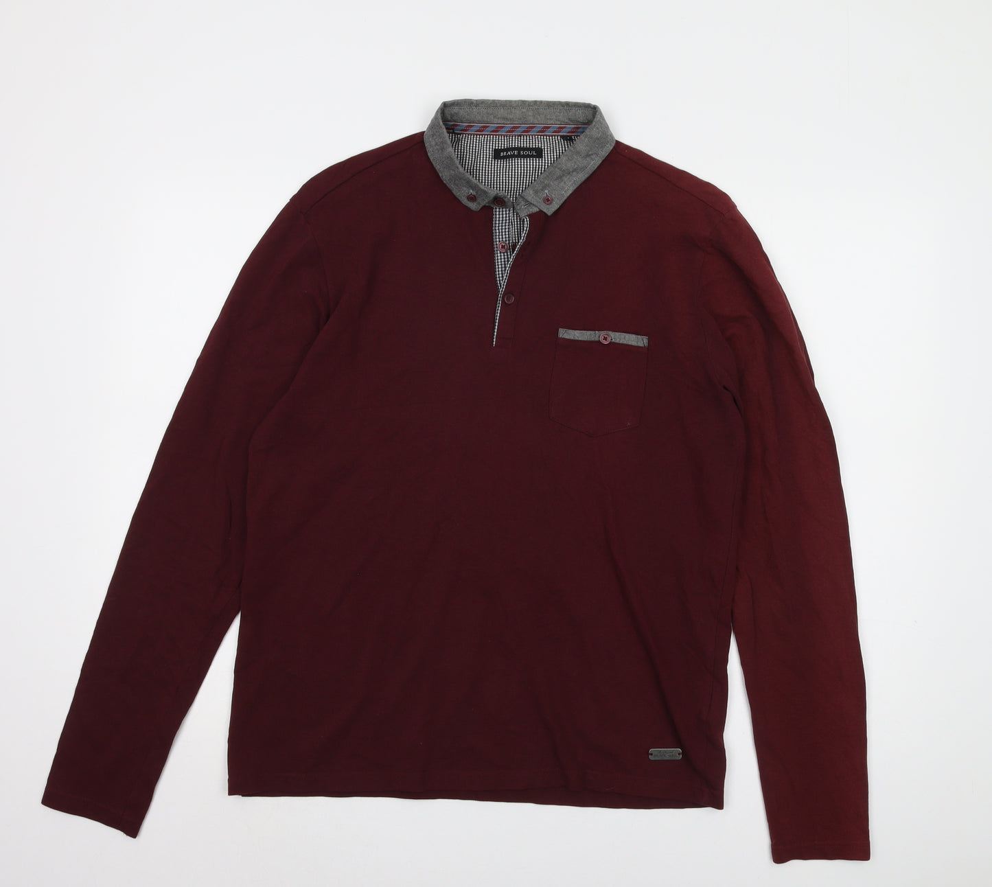 Brave Soul Men's Red Long Sleeve Polo Shirt - M