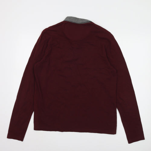 Brave Soul Men's Red Long Sleeve Polo Shirt - M