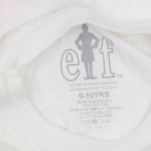 Elf Boys White Graphic T-Shirt 9-10 Years Xmas Festive Top