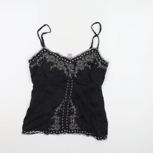 Monsoon Women's Black Silk Camisole with Embroidery