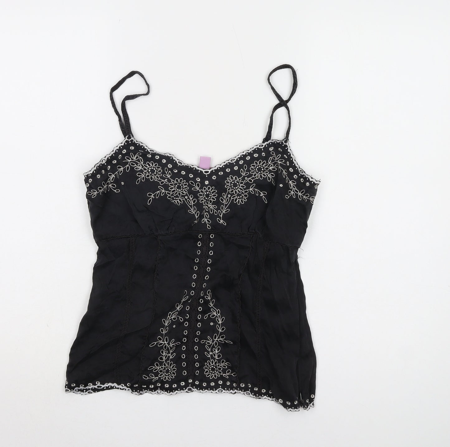 Monsoon Women's Black Silk Camisole with Embroidery