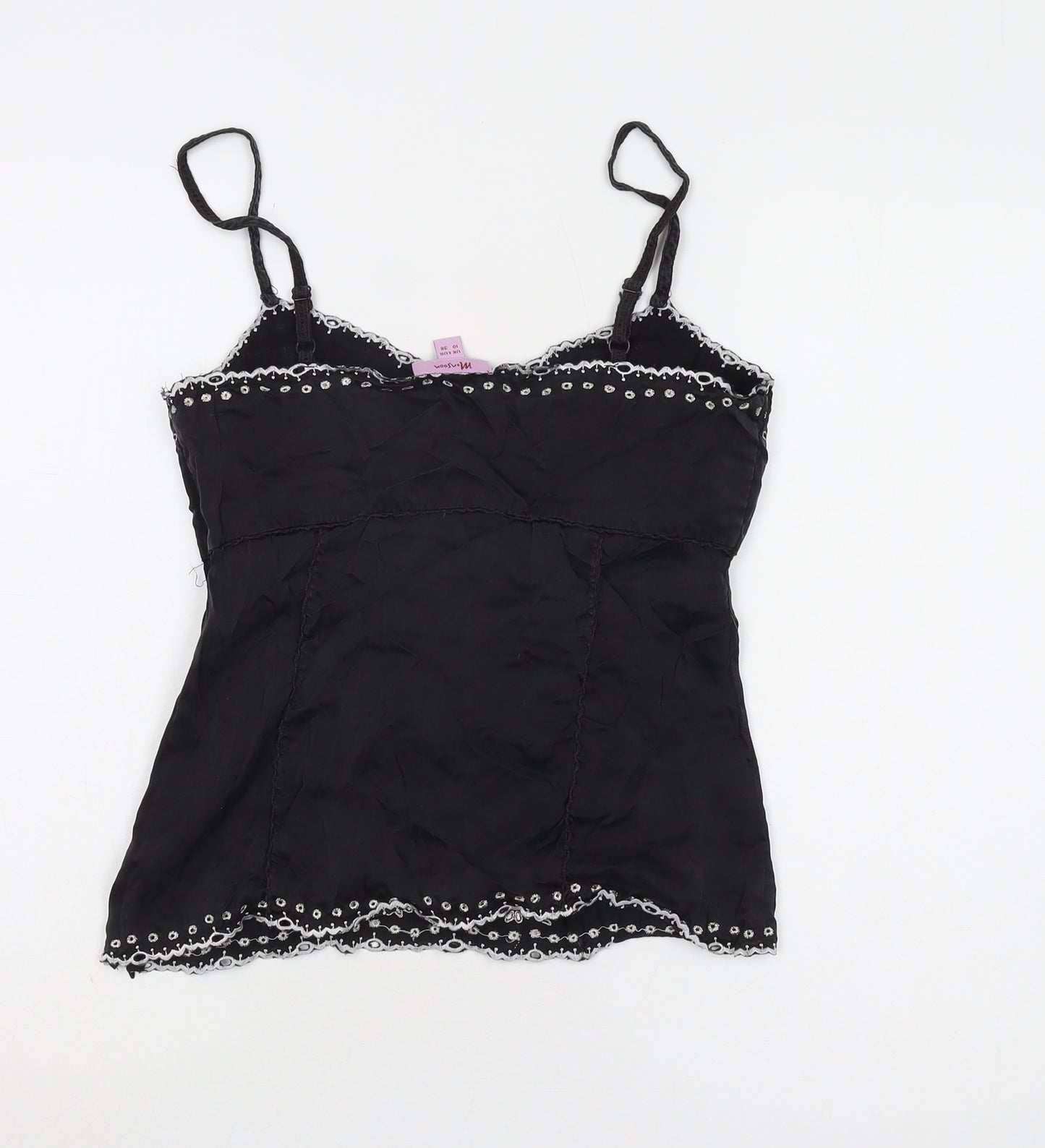 Monsoon Women's Black Silk Camisole with Embroidery