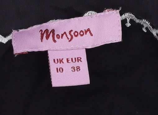 Monsoon Women's Black Silk Camisole with Embroidery