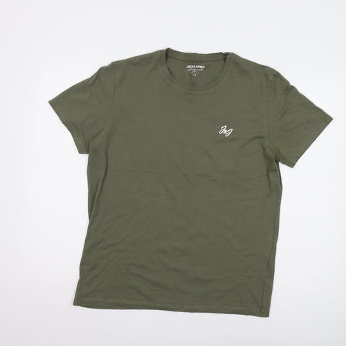 Jack & Jones Men's Green T-Shirt L, Crew Neck