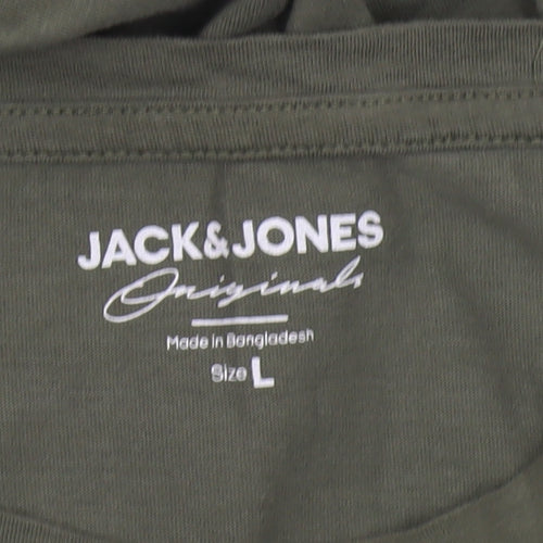 Jack & Jones Men's Green T-Shirt L, Crew Neck
