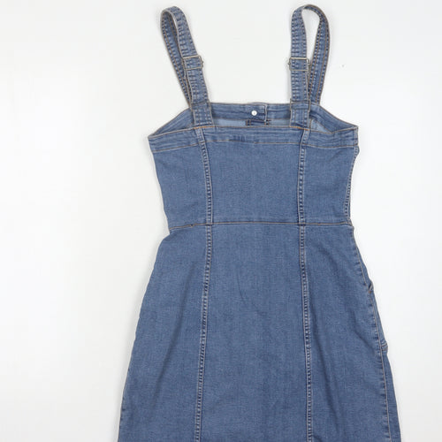 H&M Women Blue Denim Pinafore Dress Size 4 Casual