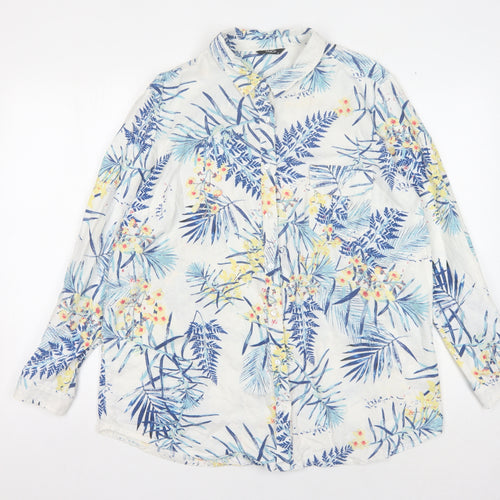 M&Co Women's Ivory Floral Button-Up Shirt, Size 16