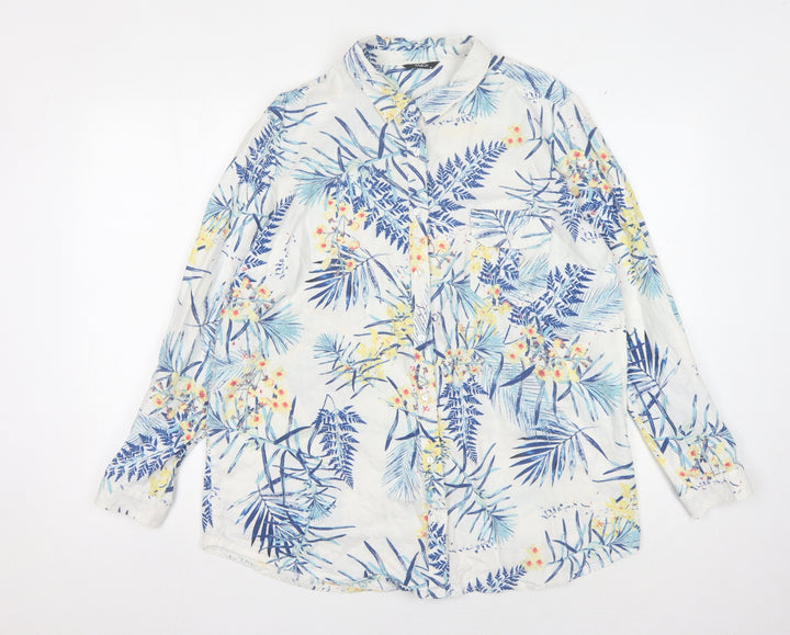 M&Co Women's Ivory Floral Button-Up Shirt, Size 16