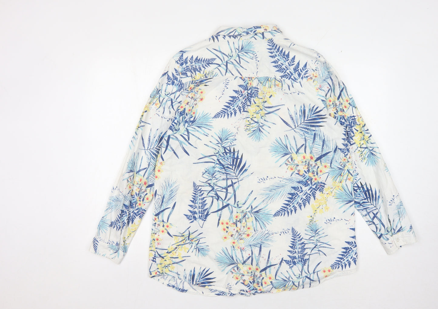 M&Co Women's Ivory Floral Button-Up Shirt, Size 16