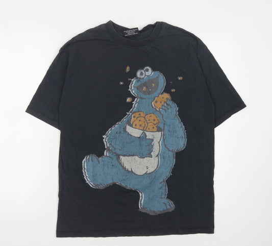 Front view of Primark Men’s Black Cookie Monster T-Shirt 2XS