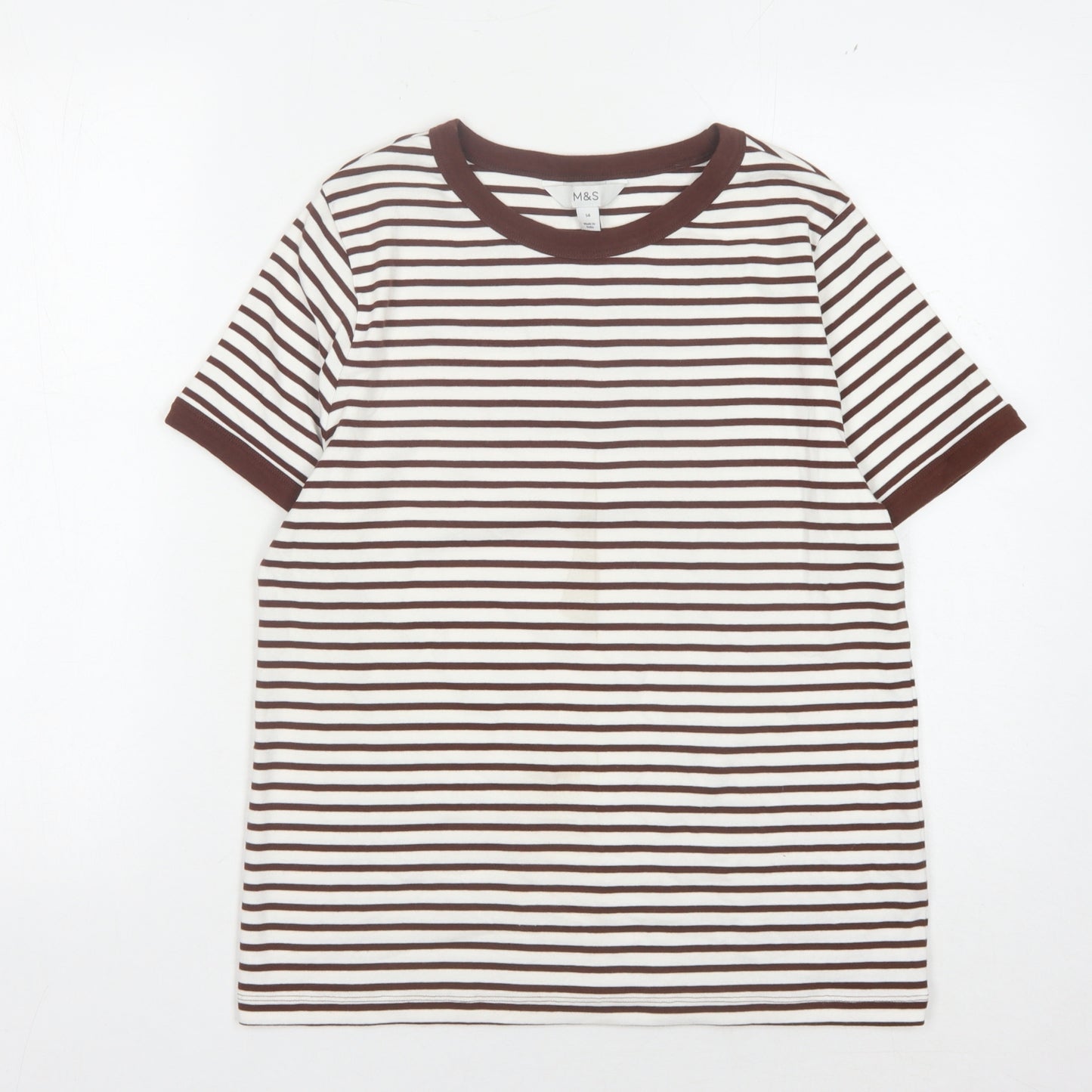 Marks and Spencer Women’s Brown Striped Ringer T-Shirt Size 14