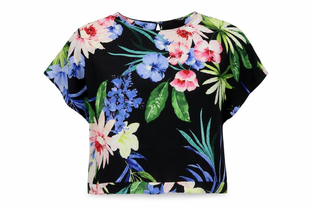 Debenhams Women's Floral Top, Black, Size 16, Relaxed Style