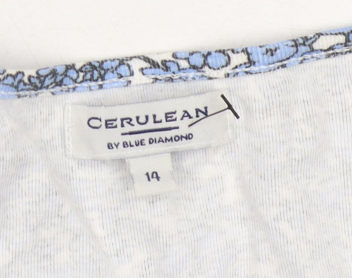 Cerulean Women's Blue Floral T-Shirt - Size 14