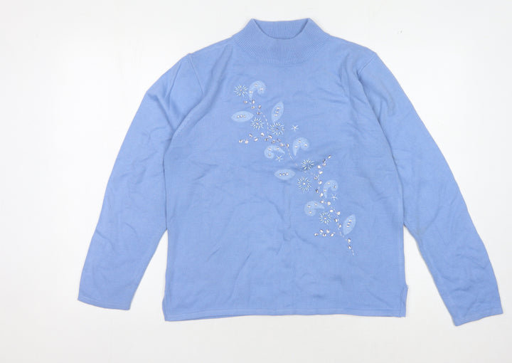 Ann Marie Women's Blue Mock Neck Jumper L Embroidered