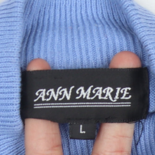 Ann Marie Women's Blue Mock Neck Jumper L Embroidered