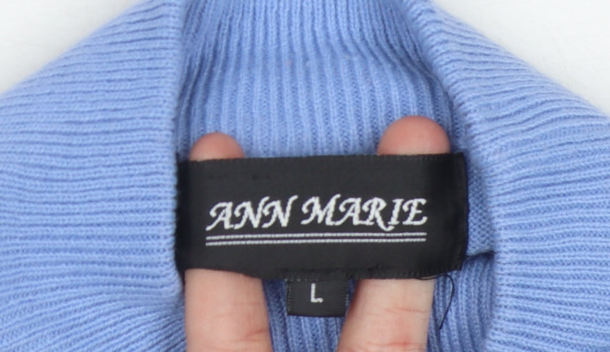 Ann Marie Women's Blue Mock Neck Jumper L Embroidered