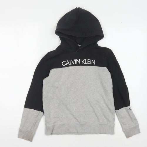 Calvin Klein Boys' Black Grey Hoodie Size 12 Pullover Cotton