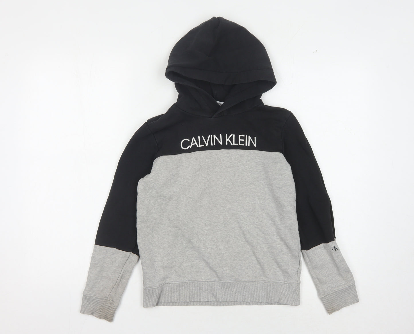 Calvin Klein Boys' Black Grey Hoodie Size 12 Pullover Cotton
