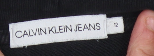 Calvin Klein Boys' Black Grey Hoodie Size 12 Pullover Cotton