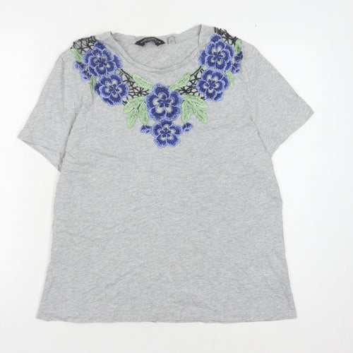 Dorothy Perkins Women's Grey Embroidered T-Shirt Size 16