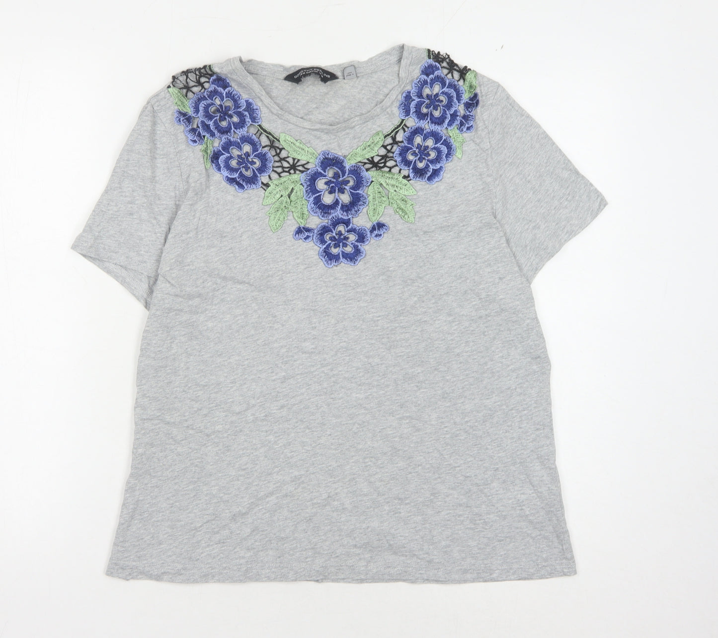 Dorothy Perkins Women's Grey Embroidered T-Shirt Size 16