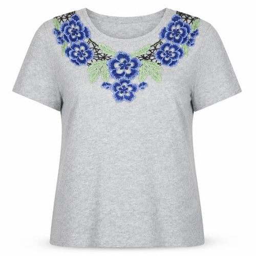 Dorothy Perkins Women's Grey Embroidered T-Shirt Size 16