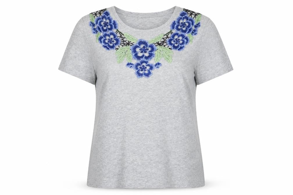 Dorothy Perkins Women's Grey Embroidered T-Shirt Size 16