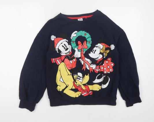 Front view of Next girls’ blue cartoon christmas sweatshirt 12 years