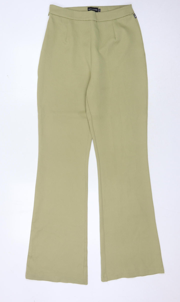 PrettyLittleThing Women's Green Flared Trousers Size 10