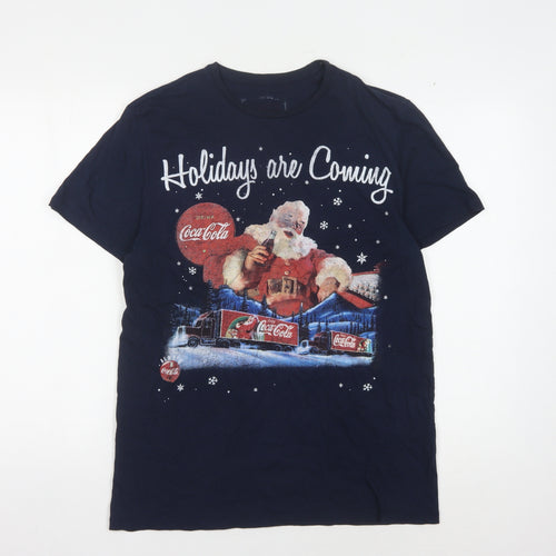 Coca-Cola Men's Blue Christmas T-Shirt M