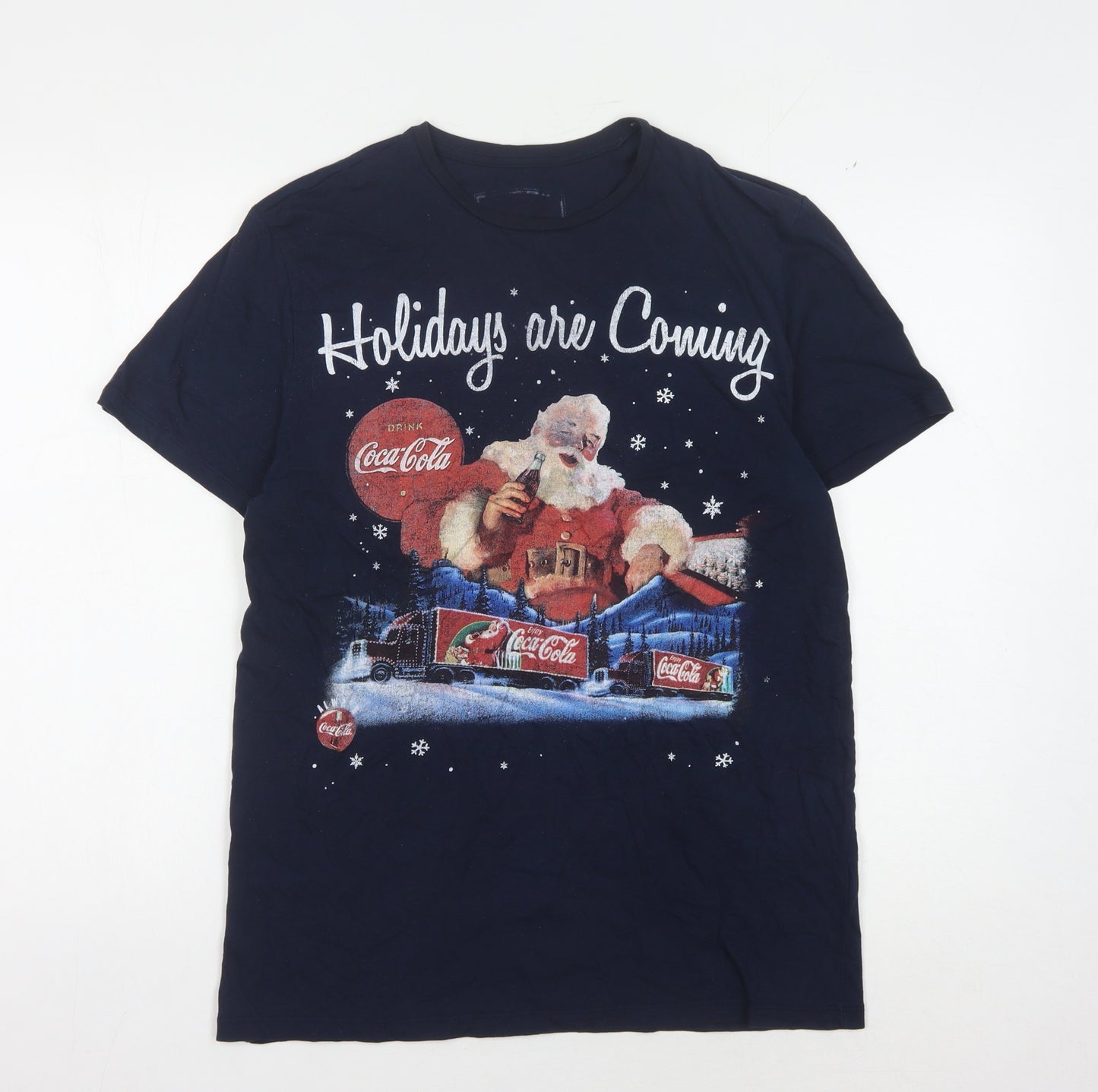 Coca-Cola Men's Blue Christmas T-Shirt M