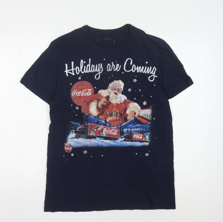 Coca-Cola Men's Blue Christmas T-Shirt M