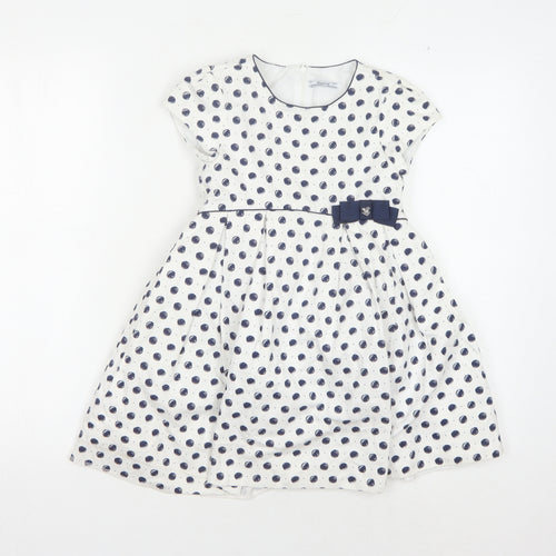 Mayoral Girls White Polka Dot Fit & Flare Dress - 7 Years